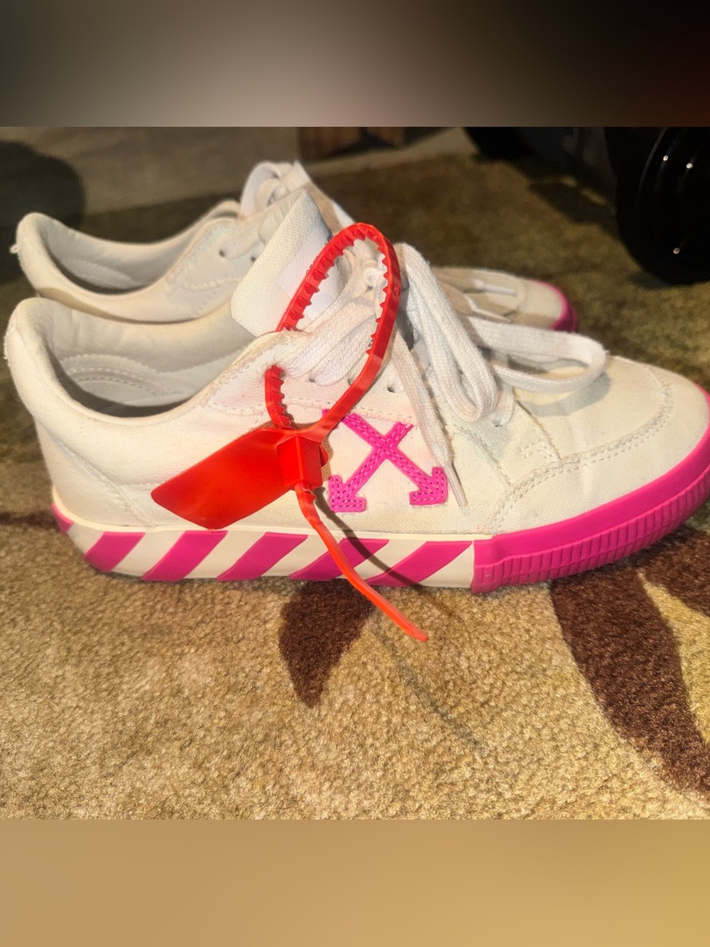 Women’s Hot Pink and White OFF WHITE Sneakers